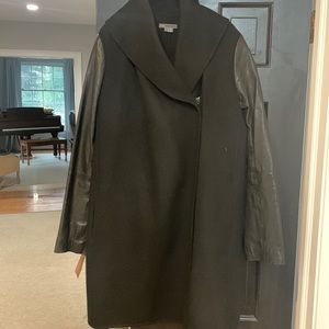 Vince black wool coat with leather sleeves